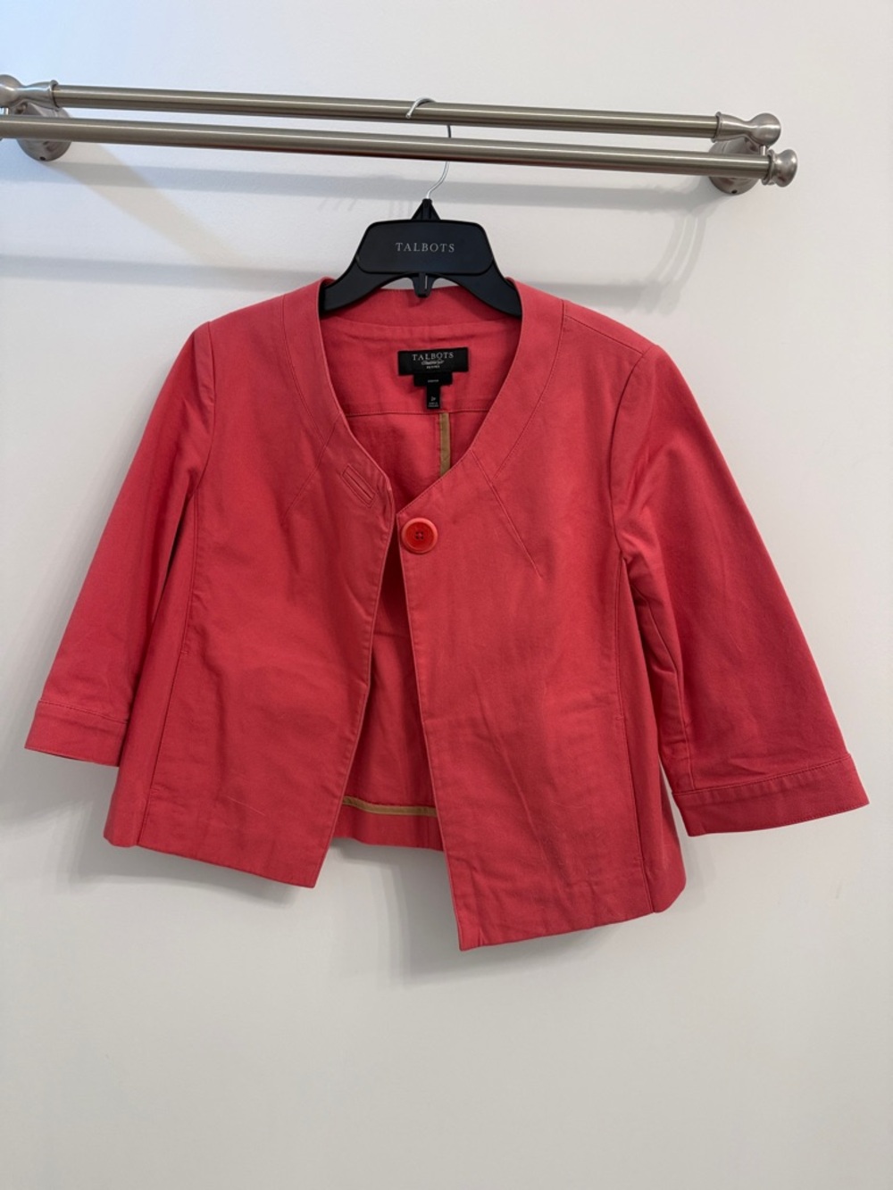 Talbots Coral-Red Single-Button Cropped Jacket
